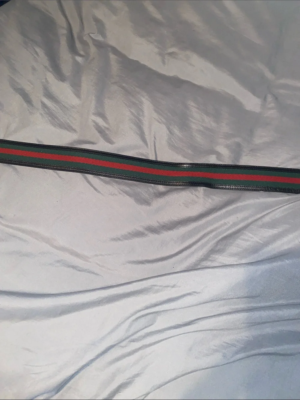 Gucci Black Leather Belt with Green & Red Web and Silver GG Buckle